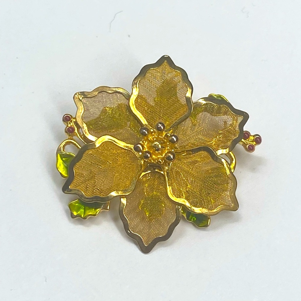 KC - Kenneth Cole, Christmas Gold Poinsettia Brooch Pin